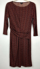 Talbots Dress Womens M Petite Rusched Waist Brown 3/4 Sleeve Stretch Career