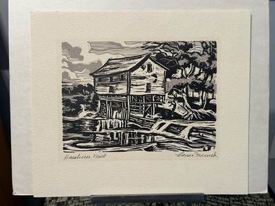 HAWKINS MILL 1935 Louis Freund (1905-1999) RARE Signed ORIGINAL Woodcut LOA EXC