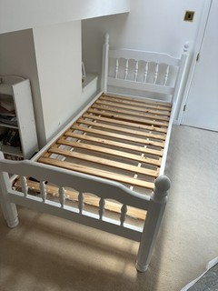 White Single Bed Frame Headboard/Footboard With Slatted Wooden Base
