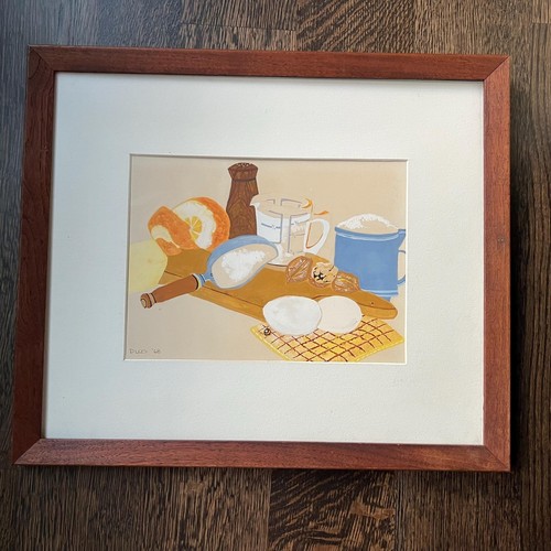 Vintage Baking Still Life, Original Painting Signed by "D. Lees '68"