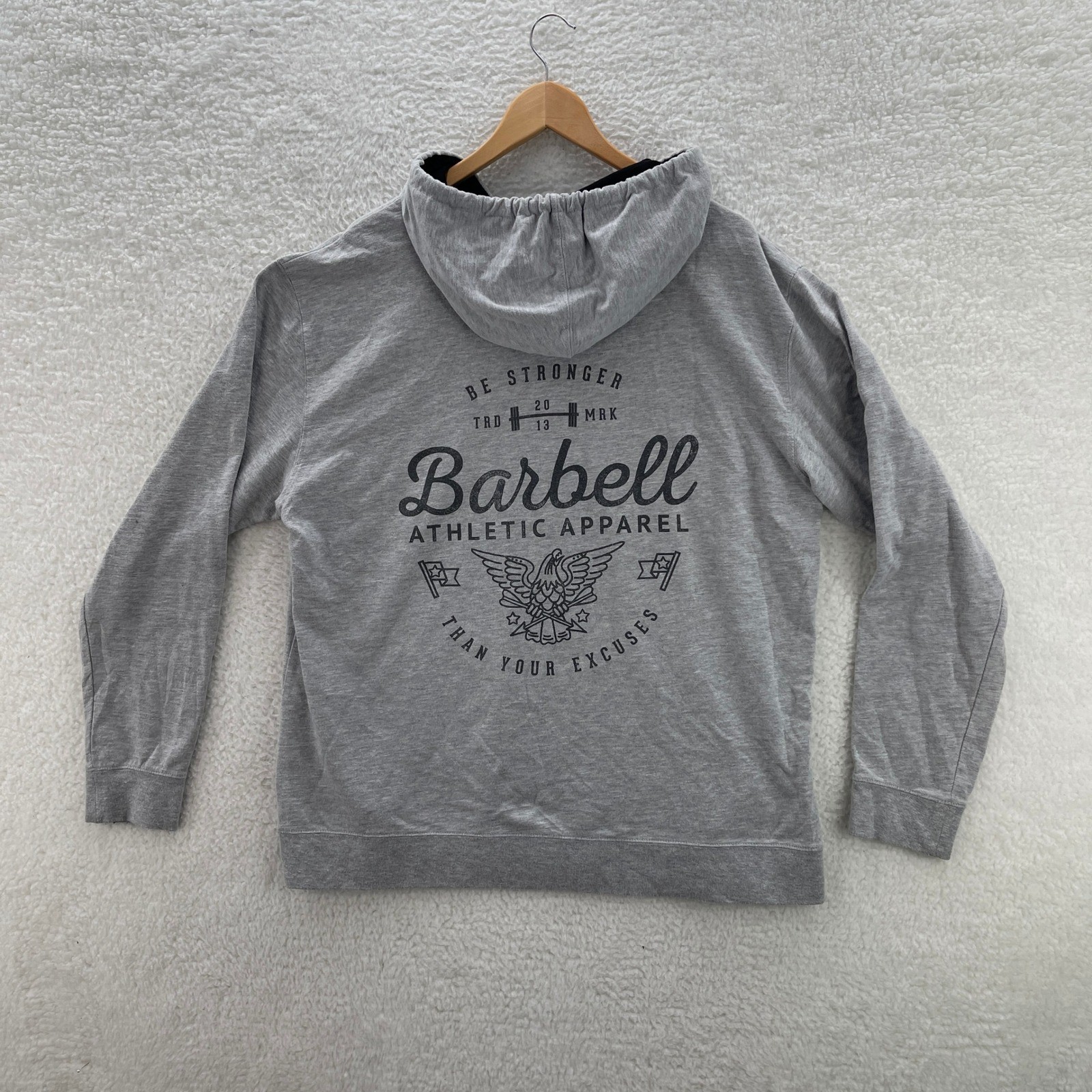 Barbell Apparel Hoodie Mens XL Gray Pullover Sweatshirt Gym Training Pump Cover