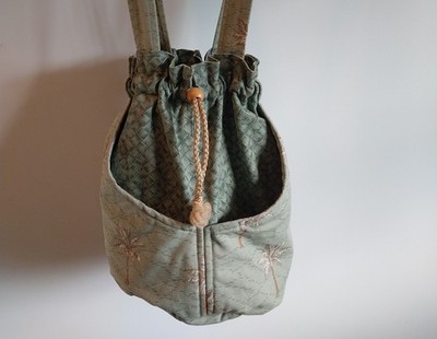 Cotton Canvas Palm Tree Multi-Pocketed Cinch Tote Beach Bucket Bag 