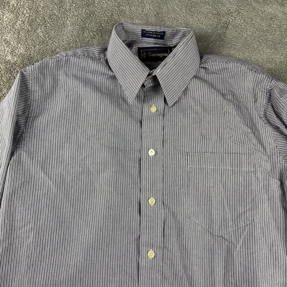 Barrington's 正装衬衫男式 16 32/33 紫色灰色条纹长袖 — 第 3/4 张图片