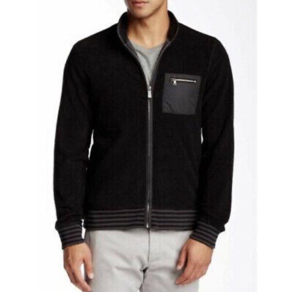Original Penguin Men's Fleece Jacket, True Black Size Medium RRP £85 Free Post image 2