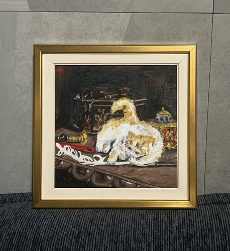 cat on the table oil painting oil on canvas