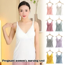 Womens Maternity Nursing Tank Tops Cami Vest Top W/chest Pad Adjust Straps M-3XL