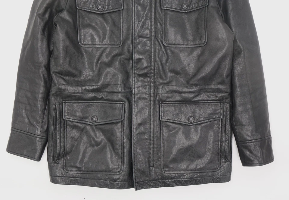 Abrigo Vintage Vince Camuto Cuero Cuatro Bolsillos Coche Abrigo Hombre’s Grande Foto 3 de 4