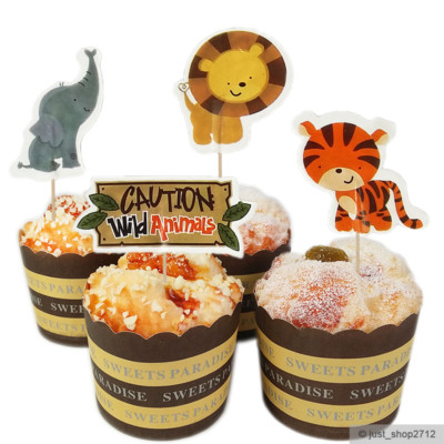24 Safari Zoo Topper Toppers Kuchen Tiere Animals Löwe Zebra Tiger Elefant