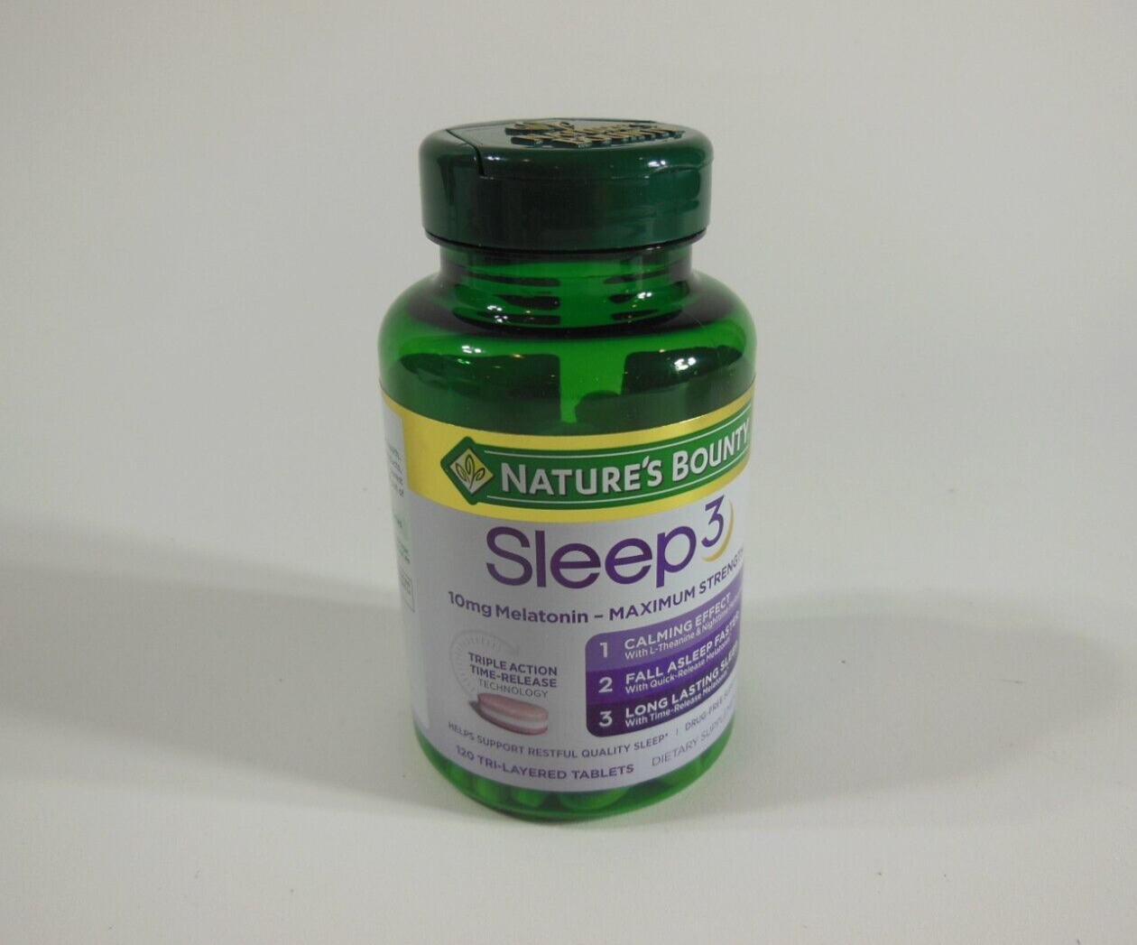 Nature's Bounty Sleep3 10mg Melatonin, 120 Tablets Triple Action * DRUG ...