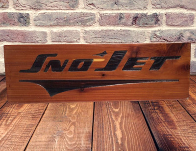 Engraved Wood Sno Jet Snowmobile Red Cedar Rustic Handmade Sign Plaque