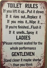 8x12 TIN SIGN Bathroom toilet rules funny restroom vintage door wall plaque new