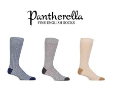Mens Socks Pantherella Hamada Cotton and Linen Blend Navy Grey Beige 1 Pair Pack