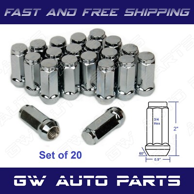 20Pcs Bulge Acorn Lug Nuts 1/2''-20 Chrome 2'' Extra Long