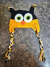 kids knitted black and yellow owl cap