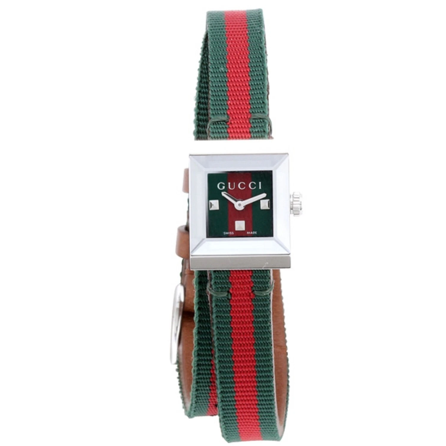Montre femme Gucci cadre G bracelet nylon rouge et vert   YA128528