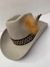 Beige Cowboy Hat With Feather And Band Felt Or Similar Material
