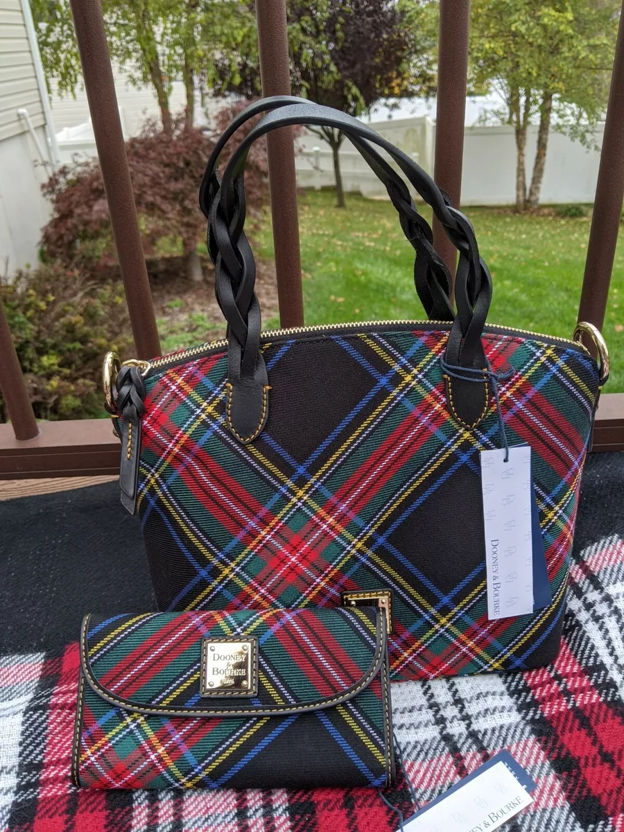 Dooney Bourke Black Tartan Plaid Small Celeste Satchel