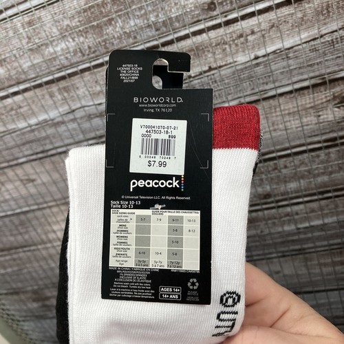 2 New Pairs The Office NBC Peacock Socks Bioworld NIP Dunder Mifflin Black White - Picture 9 of 10