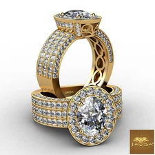 3 Row Shank Filigree Halo Women's Oval Diamond Engagement Ring GIA F VS1 2.95Ct