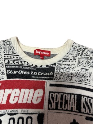Supreme Newsprint Sweater Size XL (Shrunk) M Jumper Extrafine