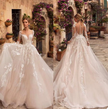 Bohemian Long Sleeves Appliques Sweetheart Off Shoulder Wedding Dresses Sheer