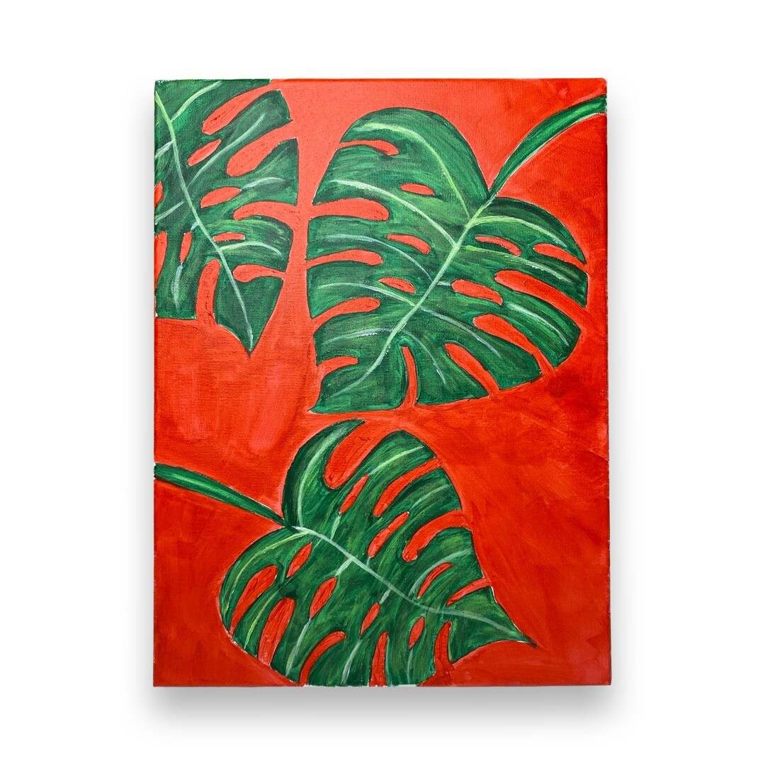 Hand Painted Monstera Deliciosa Plant Acrylic Painting 12x16 Canvas | eBay