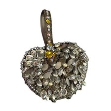 Mary Frances Bejeweled Heart-Shaped Handbag With Rhinestones  Silver Tone Beads