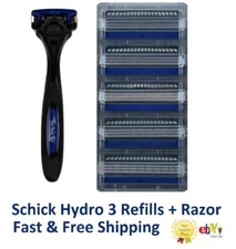 5 Schick Hydro 3 Razor Blades Hydro3 Refills 5 Cartridges Shaver Handle 4 