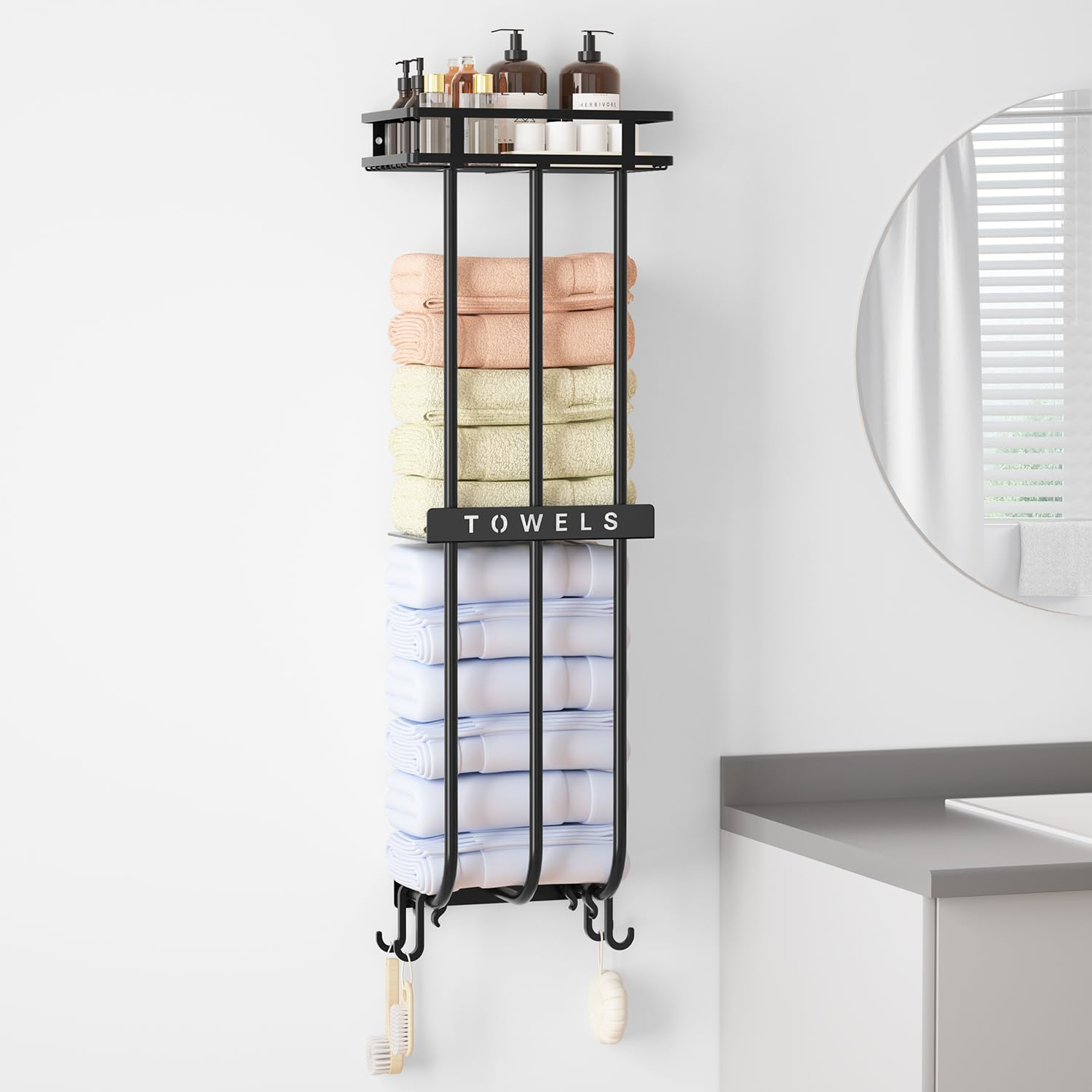 AIRUJIA Towel Racks with Storage Shelf, Towel Rack Wall Mounted, Towel