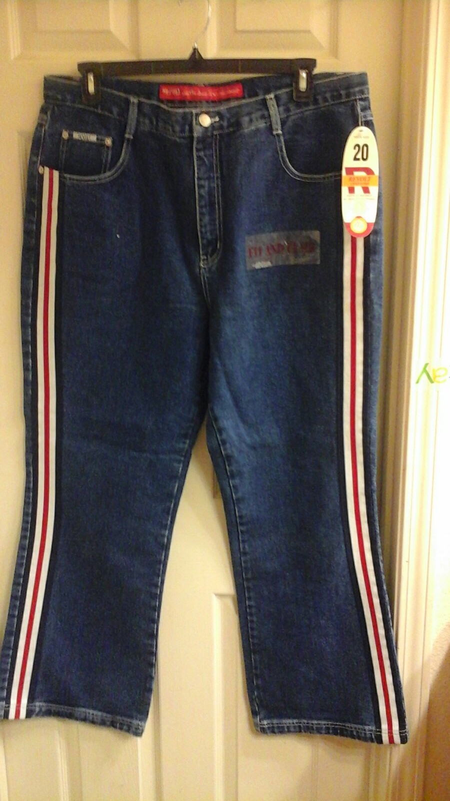 Revolt Jeans Damen Übergröße 20 dunkle Waschung gestreifter Besatz, Fit & Flare Hippie neu mit Etikett 