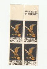 Scott # 1344  US   Register & Vote  Mail Early  Block  M/NH O/G  Free Ship