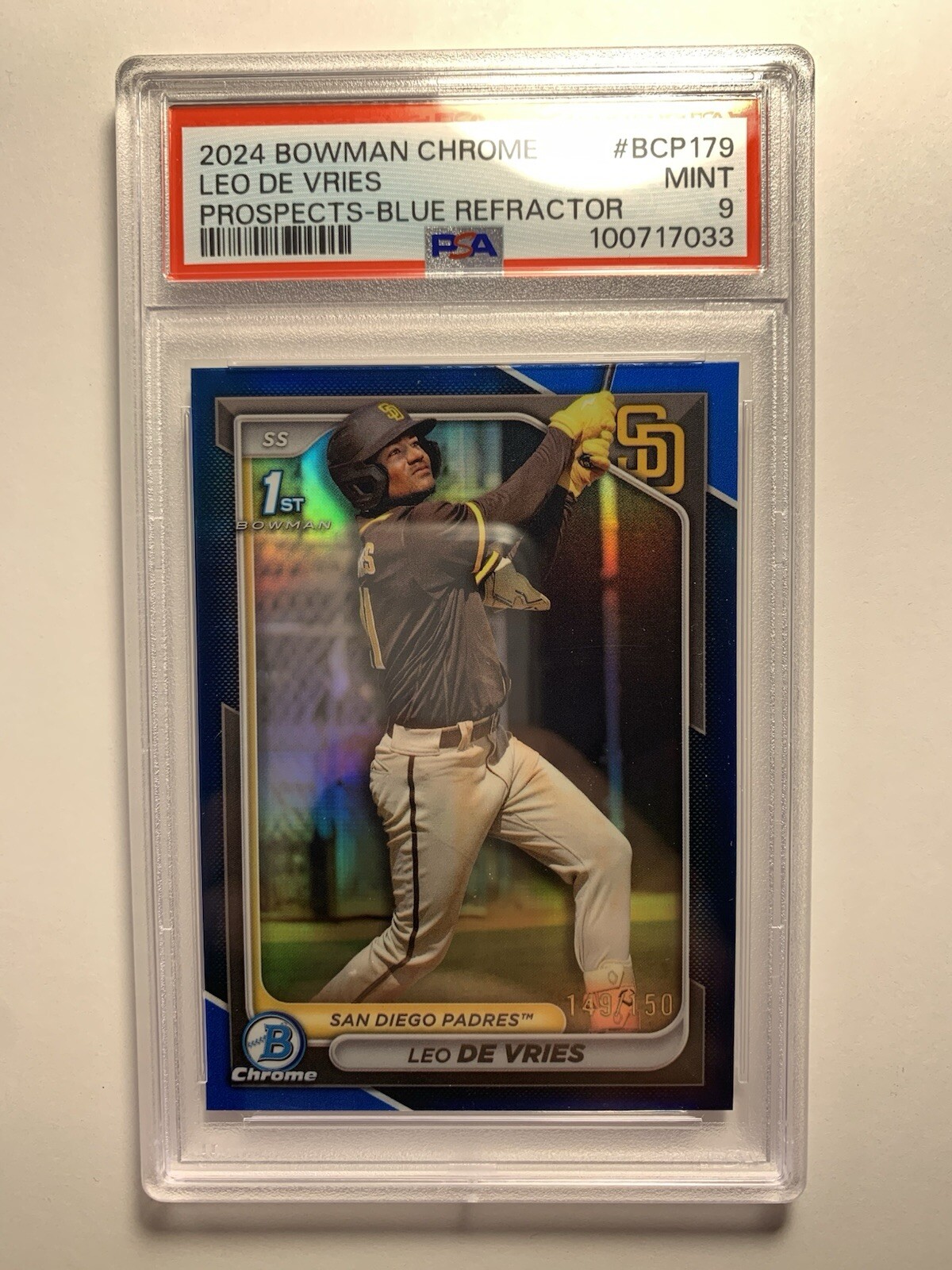 2024 Bowman Chrome LEO DE VRIES 1st Blue Refractor /150 PSA 9 PADRES #BCP-179 RC