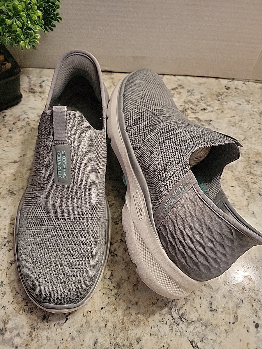 Skechers Womens Go Walk Slip-ins Shoes Slip On Gray Knit Hyper