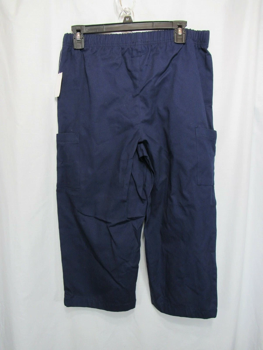 New Basic Editions Capri Pants Size M Blue Elastic Waist Pockets Casual