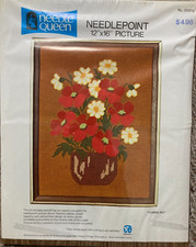Vintage Needle Queen Needlepoint Flower Pot # 05976 made in USA 12x16