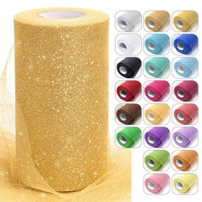 6"x 50 Yards White/Gold Glitter Tulle Fabric Rolls 6" x 50 Yards,