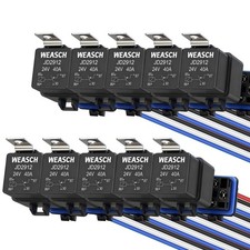 10 Pack 24V 40A Waterproof Relay Kit, 12 AWG Harness, Heavy Duty 4 Pin SPST for