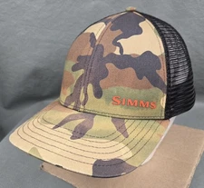 Simms Fishing Camo Snapback Hat Cap Meshback Trucker One Size