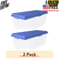 2 Pack Hefty HI RISE 113 Quart Large Latching Bin Blue Clear Plastic Storage