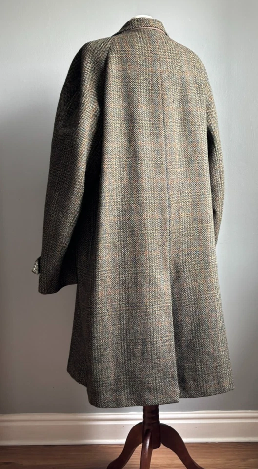 Vintage trench OVER COAT 44 46 100% pure new wool green orange tweed MAENSON - Image 4 of 4