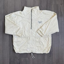 Vintage Reebok Jacket Mens XL White 1/2 Zip Windbreaker Pullover Pockets 90s