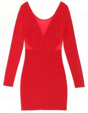 Guess Womens Long Sleeve Bodycon Dress UK 8 Small Red Acetate AC02