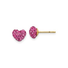14k Yellow Gold Solid Children's Pink Crystal Heart Post Earrings 7mm