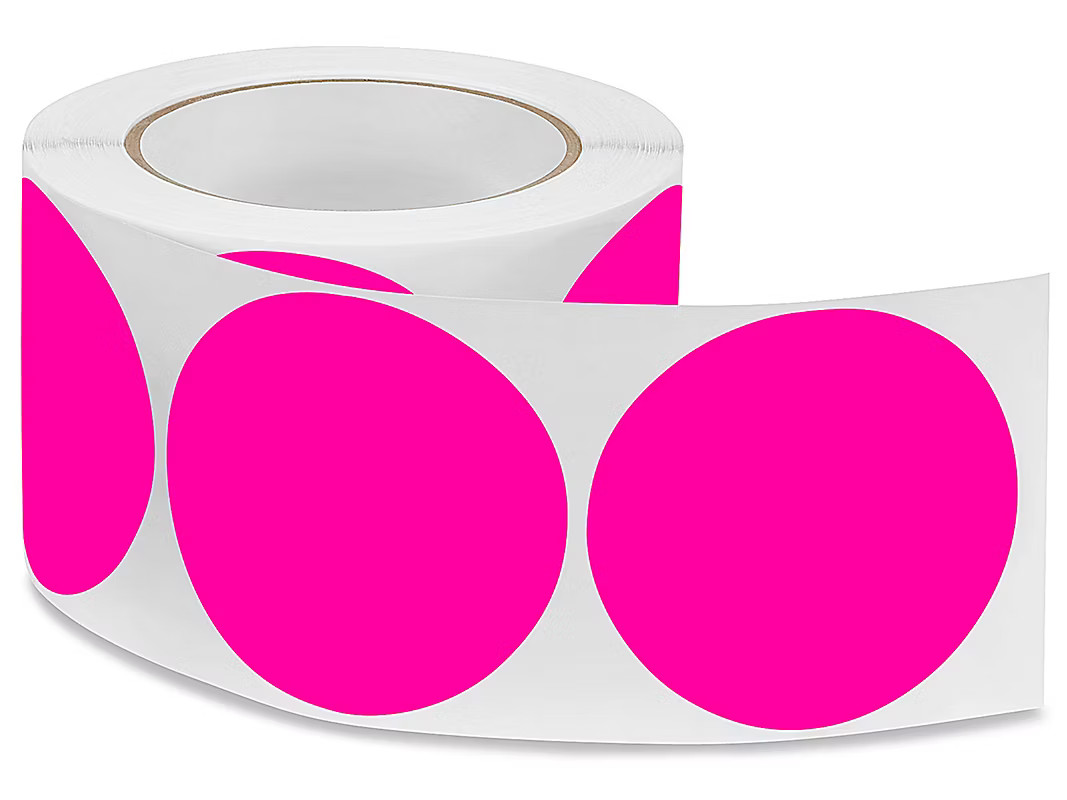 Pack of 500 Blank Inventory Circle Labels, Fluorescent Pink, 3"