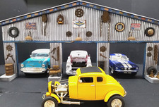 3 BAY GARAGE FRONT DIORAMA DISPLAY FOR YOUR CARS, 1:18 SCALE, HAND CRAFTED, NEW