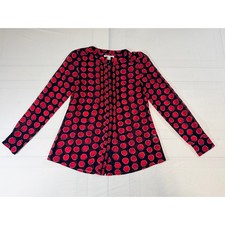Banana Republic Women  s Blouse Small Red Polka Dot Sheer Long Sleeve