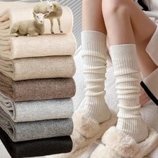 Women Lady Wool Cashmere Knee-High Long Crew Socks Thick Warm Casual Soft Winter