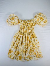 Abercrombie & Fitch Yellow Floral Smocked Puff Sleeve Off Shoulder Dress XXS