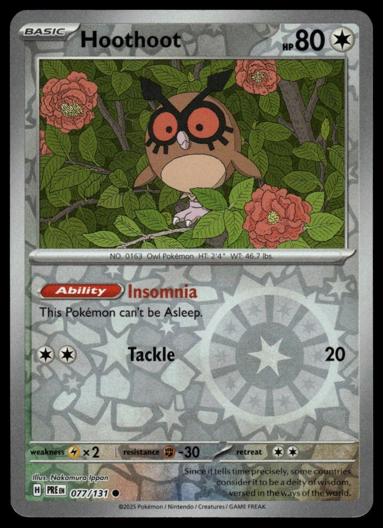 Hoothoot SV: Prismatic Evolutions #077/131 Reverse Holo NM