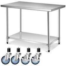 30" x 48" Stainless Steel Commercial Kitchen NSF Home Work Table w/ 4 Wheels
